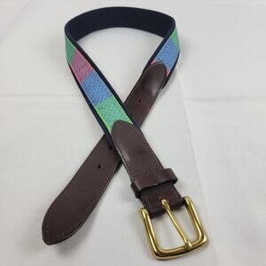 Vineyard Vines Canvas Whale Belt Size 30 USA Leather Belt Green Blue Pink NEW